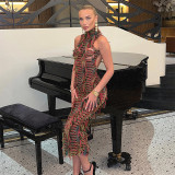 Round neck sleeveless patchwork backless pullover solid color dress