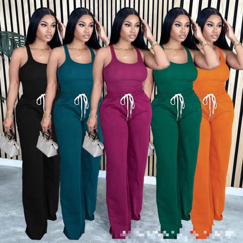 Casual two-piece set with vest, pants, waistband, and drawstring