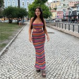 Sleeveless neck tied strapless top, buttocks wrapped women's long skirt set