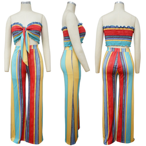 Printed strapless wide leg pants set