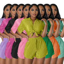 Shirt short sleeved pleated casual set Shirt short sleeved pleated casual set