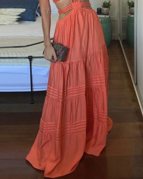 Sleeveless hollow out solid color dress