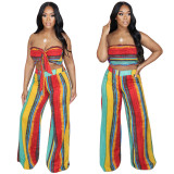 Printed strapless wide leg pants set