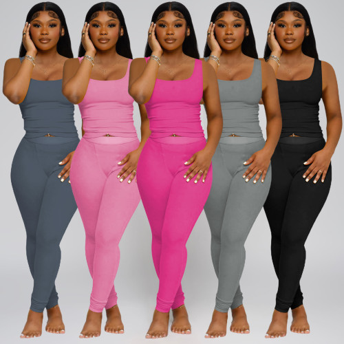 Thread solid color vest two-piece set