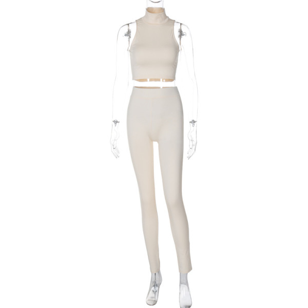 High necked sexy small vest tight pants sports set