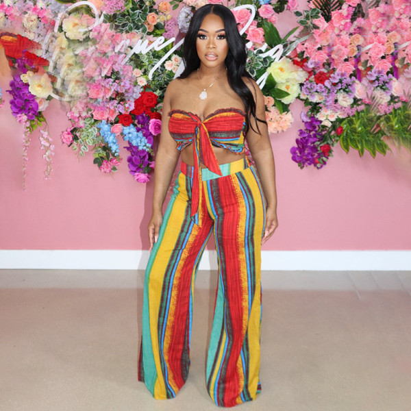 Printed strapless wide leg pants set