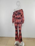 Women's long sleeved printed off shoulder tight fitting set