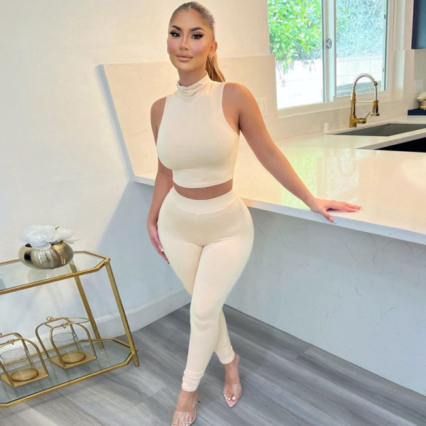 High necked sexy small vest tight pants sports set