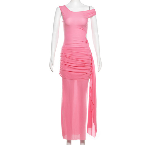 Temperament Slant Shoulder Long Dress Sexy Side Split Dress