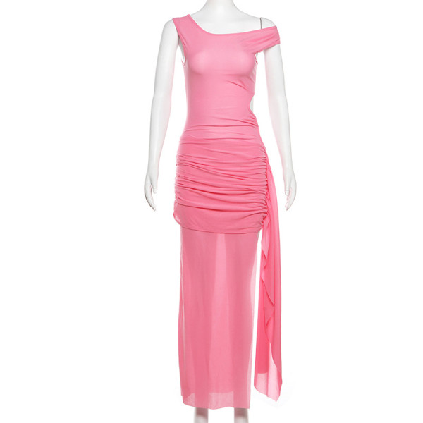 Temperament Slant Shoulder Long Dress Sexy Side Split Dress