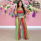 Printed strapless wide leg pants set