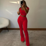 Pit striped U-neck short sleeved flannel pants two-piece set