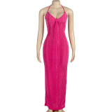 Sleeveless sexy lace up large backless slim fit women's dress