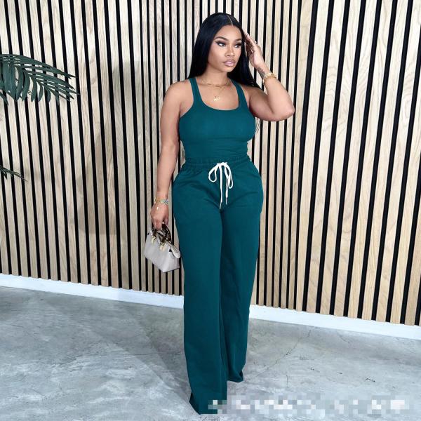 Casual two-piece set with vest, pants, waistband, and drawstring