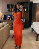 Jacquard Knitted Fabric Hanging Neck One line Neck Dress
