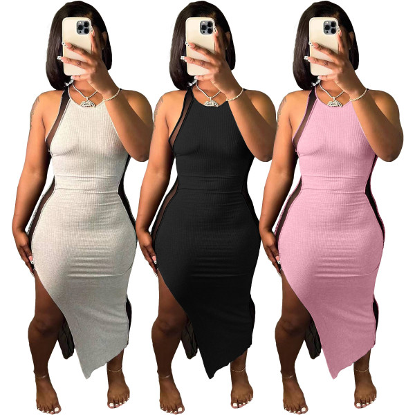 Sexy pit stripe patchwork mesh dress