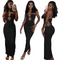 Jacquard Knitted Fabric Hanging Neck One line Neck Dress