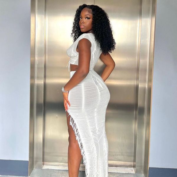 Solid color hip high slit half skirt two-piece set