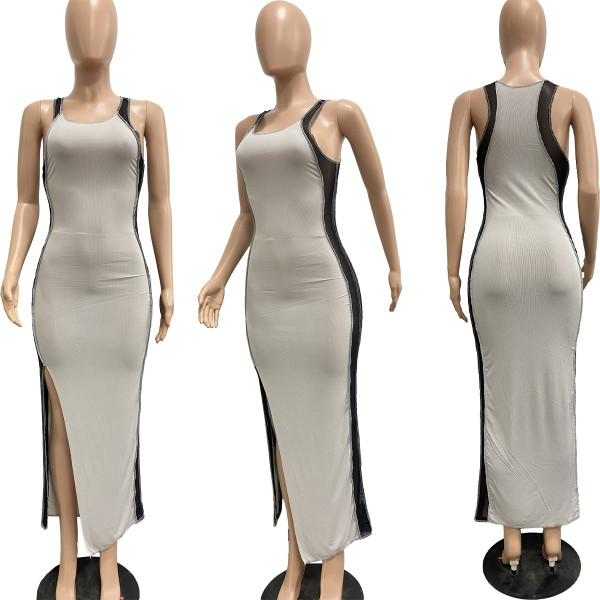 Sexy pit stripe patchwork mesh dress