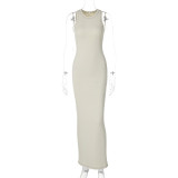 Solid color slim fit round neck sleeveless dress