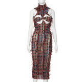 Round neck sleeveless patchwork backless pullover solid color dress