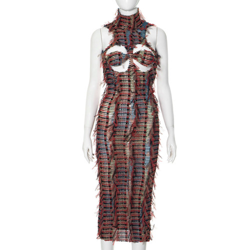 Round neck sleeveless patchwork backless pullover solid color dress