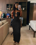 Jacquard Knitted Fabric Hanging Neck One line Neck Dress