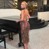 Round neck sleeveless patchwork backless pullover solid color dress