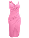 Fashionable dress with drawstring waist and slit