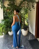 Sleeveless slanted shoulder gradually changing color, sexy slim fit, buttocks wrapped dress