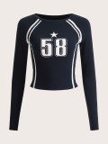 Contrast letter printed long sleeved T-shirt