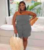 Solid color strapless oversized casual jumpsuit