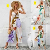 Printed shoulder strap hollowed out jumpsuit Printed shoulder strap hollowed out jumpsuit