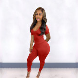 Stretchable drawstring pleated short sleeved jumpsuit