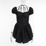 One shoulder hanging neck skirt with bubble sleeves dress