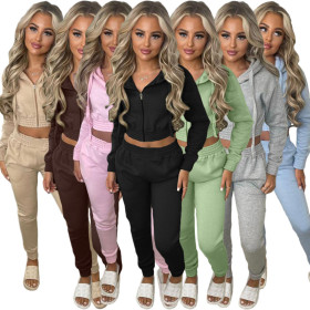 Plush hoodie hooded sports and leisure set