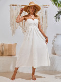 V-neck neck tie up dress