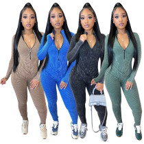 Women's pit stripe printed sexy V-neck tight zippered jumpsuit Women's pit stripe printed sexy V-neck tight zippered jumpsuit