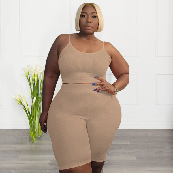 Leisure sports two-piece high elasticity U-shaped sleeveless shorts set