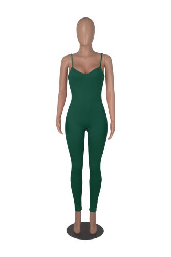 Women's suspender solid color V-neck jumpsuit pants