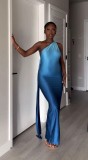 Sleeveless slanted shoulder gradually changing color, sexy slim fit, buttocks wrapped dress