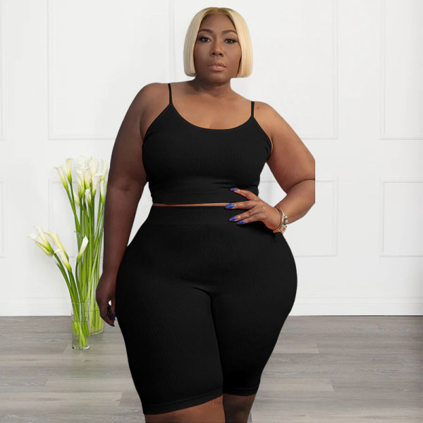 Leisure sports two-piece high elasticity U-shaped sleeveless shorts set