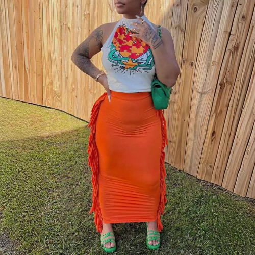 Fashion Tank Top Skirt Tassel Set