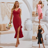 V-neck sleeveless ruffled hem dress