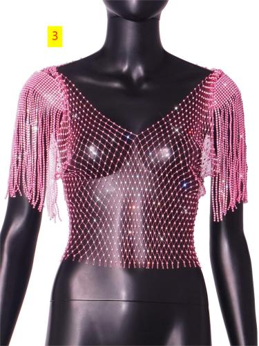 Mesh diamond flash diamond women's tassel shawl vest