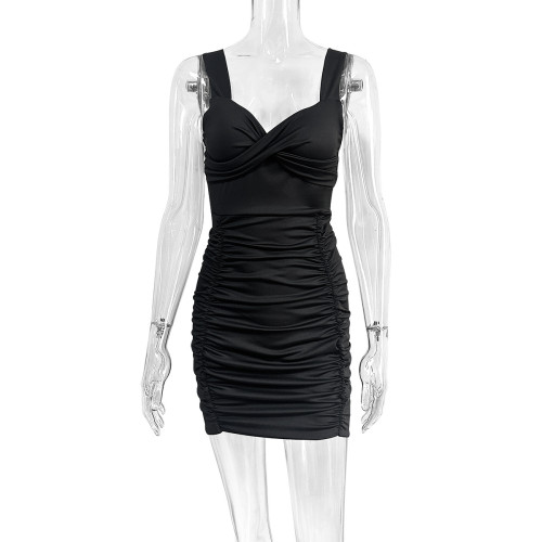 Folded tight fitting buttocks wrapped slim fit dress short skirt
