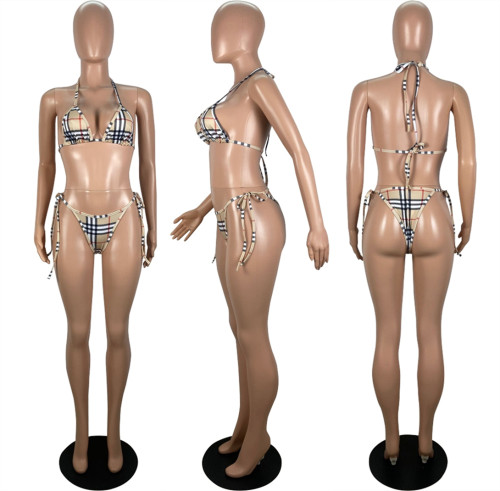 Fashion printed lace up swimsuit two-piece set