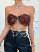 Mesh diamond flash diamond women's neck hanging vest Mesh diamond flash diamond women's neck hanging vest