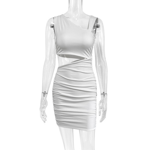 Sexy hollow pleated irregular short skirt
