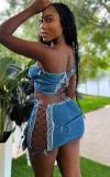 Cowboy two-piece wrapped chest lace up neck pocket top